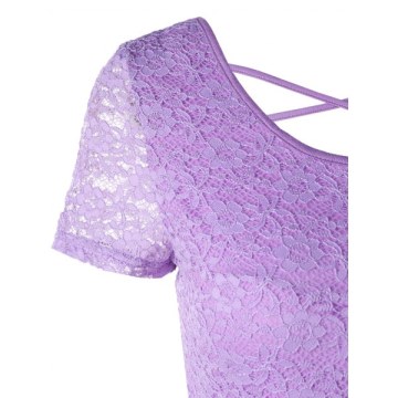 Criss Cross Lace Crop Top - Light Purple