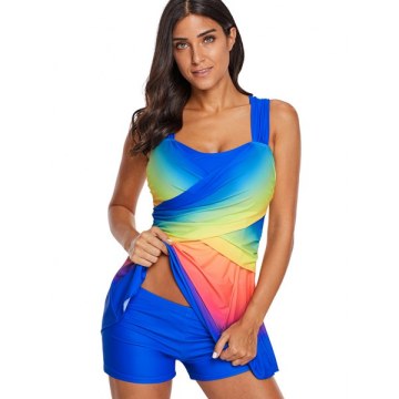 Criss Cross Ombre Skirted Tankini Swimsuit -