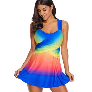 Criss Cross Ombre Skirted Tankini Swimsuit -