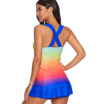 Criss Cross Ombre Skirted Tankini Swimsuit -