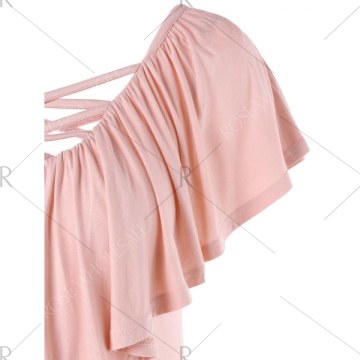 Criss Cross Ruffle Insert T-shirt - ight Pink