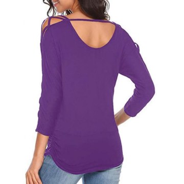 Criss Cross coop Neck Plain T-shirt - Purple Amethyst