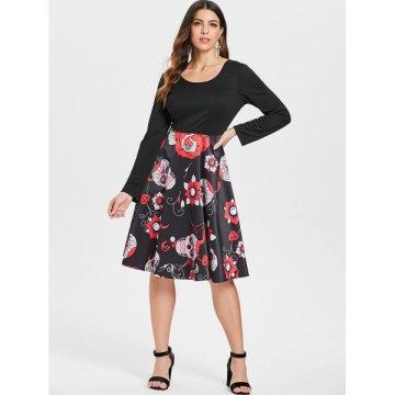 Criss Cross Sugar Skull Print Dress - Black