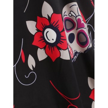 Criss Cross Sugar Skull Print Dress - Black