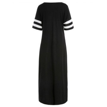 Crisscross triped Cuff Maxi Dress - Black