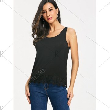 Crochet Lace Brim Tank Top - Black