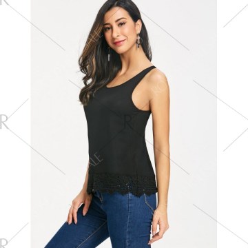 Crochet Lace Brim Tank Top - Black