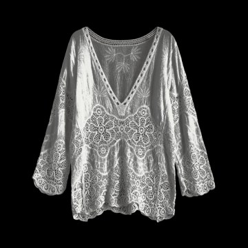 Crochet Panel Beach Cover-Up - White One