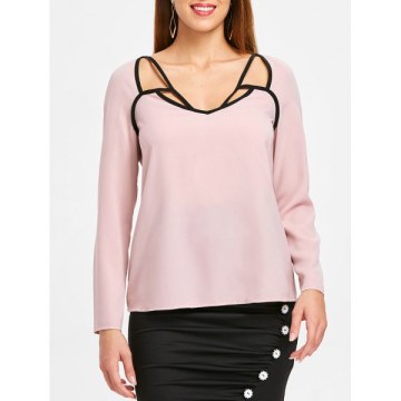 Cut Out Contrasting Blouse - Light Pink