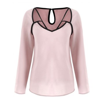 Cut Out Contrasting Blouse - Light Pink