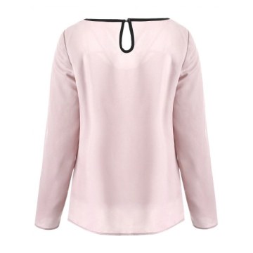 Cut Out Contrasting Blouse - Light Pink