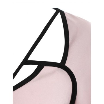 Cut Out Contrasting Blouse - Light Pink