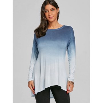 Cut Out Ombre Color Slit High Low Top - Blue