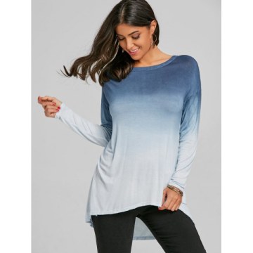 Cut Out Ombre Color Slit High Low Top - Blue