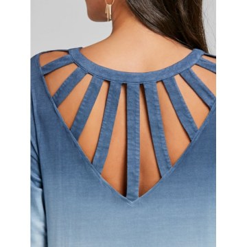 Cut Out Ombre Color Slit High Low Top - Blue