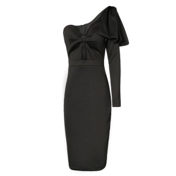 Cut Out One Shoulder Bodycon Dress - Black