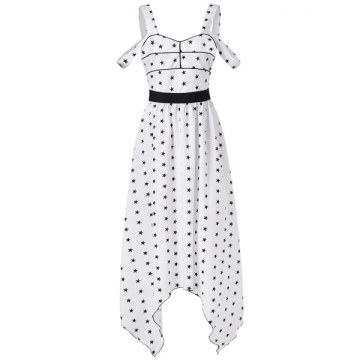 Cut Out Shoulder Midi Star Dress - White
