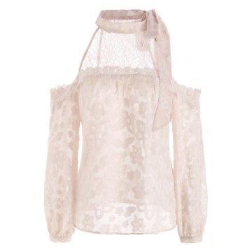 Cut Out houlder Print Long leeve Blouse - Pink Bubblegum