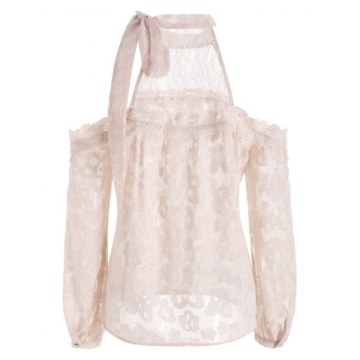 Cut Out houlder Print Long leeve Blouse - Pink Bubblegum