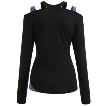 Cut Out houlder Rivet Collar T-shirt - Black