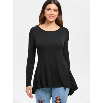 Cut Out Stud Embellished High Low T-shirt - Black