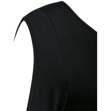 Cut Out Two Tone Round Collar T Shirt - Black