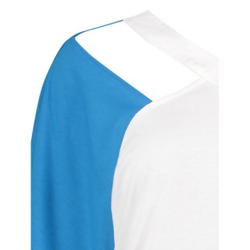 Cut Out V Neck Plain T-shirt - Blue