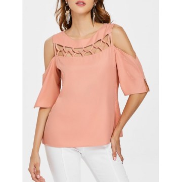 Cutout Cold houlder Blouse - Light Pink