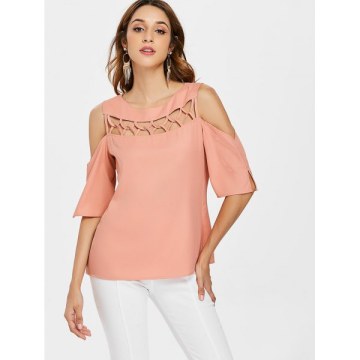 Cutout Cold houlder Blouse - Light Pink