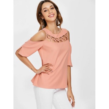 Cutout Cold houlder Blouse - Light Pink