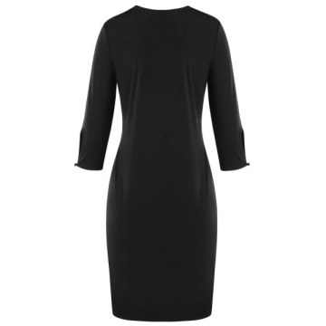 Deep V Crochet Back Slim Fit Dress - Black