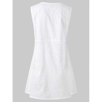 Deep V Neck Retro Printed Sleeveless Blouse - White