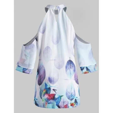 Deer Leaf Print Open Shoulder Cut Out Blouse -