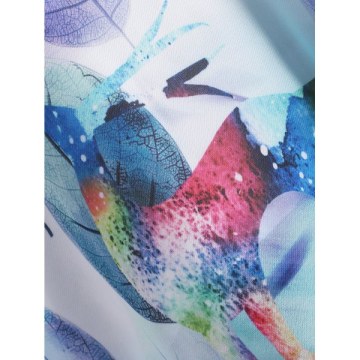 Deer Leaf Print Open Shoulder Cut Out Blouse -