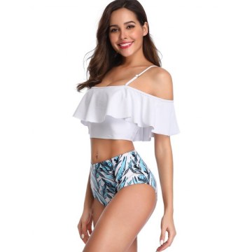 Detachable Straps Floral Print Bikini Set - White