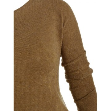 Dolman Sleeves Skew Neck Pullover Sweater - Wood