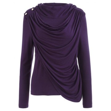 Double Deck Front Long leeve Hooded T-shirt - Purple Iris