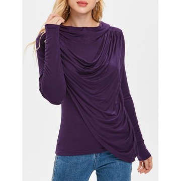 Double Deck Front Long leeve Hooded T-shirt - Purple Iris