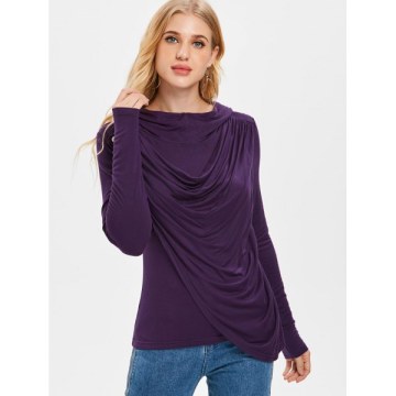 Double Deck Front Long leeve Hooded T-shirt - Purple Iris