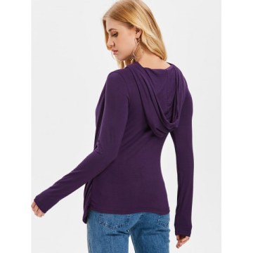 Double Deck Front Long leeve Hooded T-shirt - Purple Iris