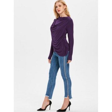 Double Deck Front Long leeve Hooded T-shirt - Purple Iris