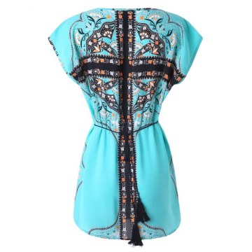 Drawstring Floral Print Top - Celeste