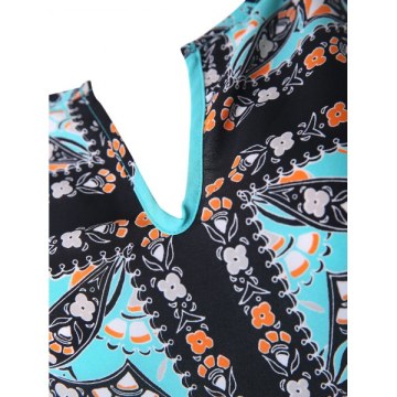 Drawstring Floral Print Top - Celeste