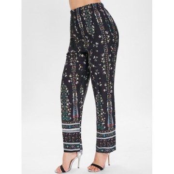 Drawstring Floral Sleeping Pants - Black