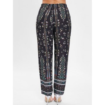Drawstring Floral Sleeping Pants - Black