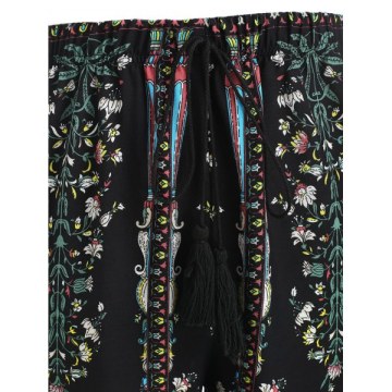Drawstring Floral Sleeping Pants - Black