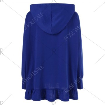 Drawstring Flounced Hoodie - Blue