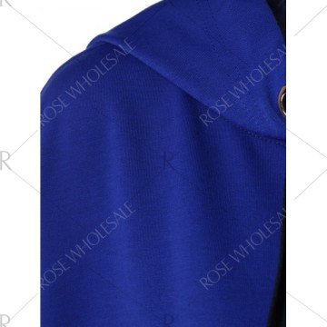 Drawstring Flounced Hoodie - Blue