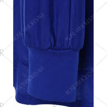 Drawstring Flounced Hoodie - Blue