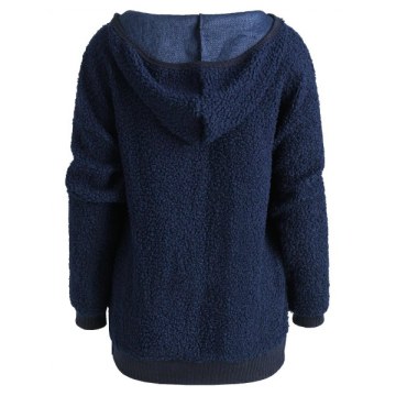 Drawstring Fluffy Hoodie - Cadetblue